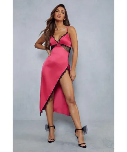 MissPap Womens Lexi Satin Lace Split Leg Midi Dress - Pink