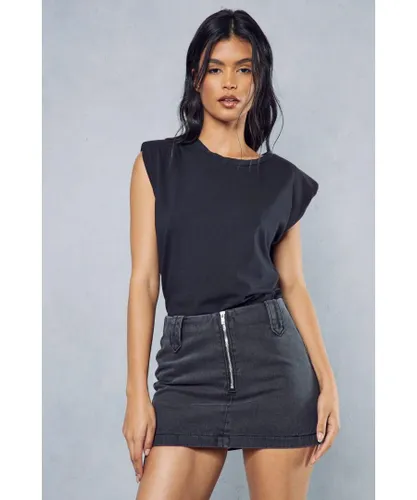 MissPap Womens Micro Mini Denim Skirt - Black Cotton