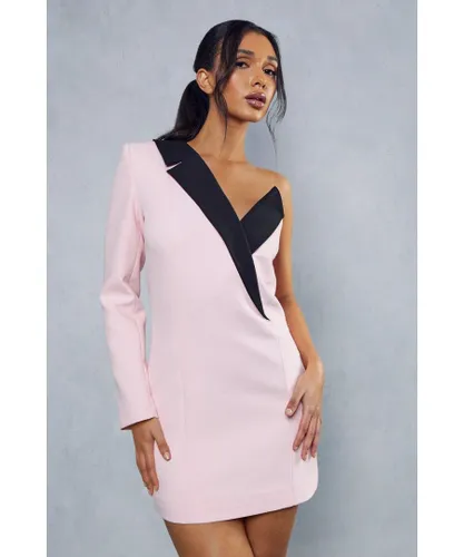 MissPap Womens One Shoulder Contrast Tailored Blazer Dress - Pink