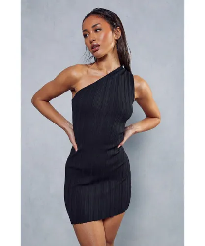 MissPap Womens One Shoulder Premium Knit Mini Dress - Black
