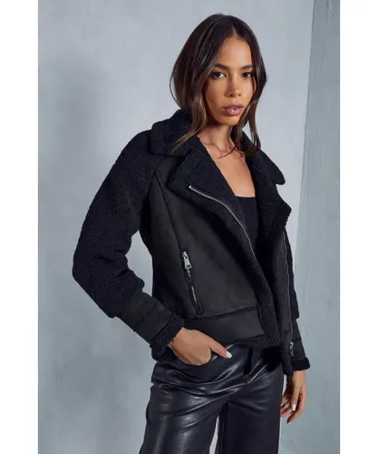 MissPap Womens Oversized Aviator Jacket - Black