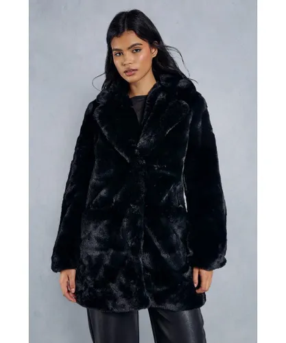 MissPap Womens Oversized Faux Fur Coat - Black
