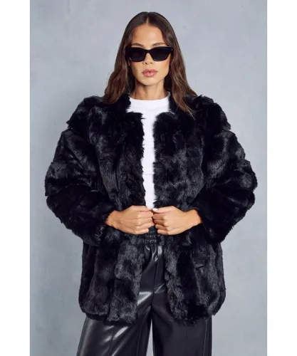 MissPap Womens Oversized Luxe Panelled Faux Fur Coat - Black