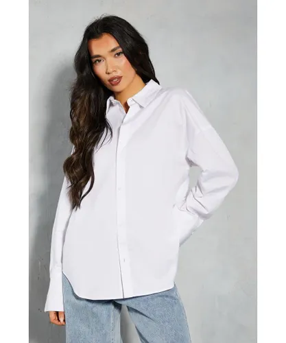 MissPap Womens Oversized Open Back Shirt - White Cotton
