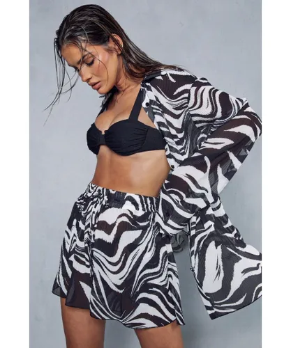 MissPap Womens Plisse Zebra Print Short - Black