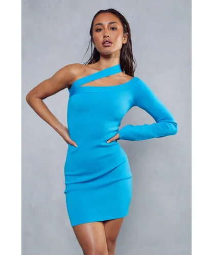 MissPap Womens Premium Knitted One Shoulder Midi Dress - Blue