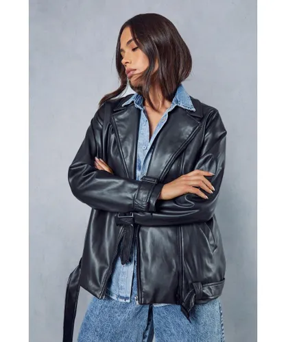 MissPap Womens Premium Leather Look Biker Jacket - Black
