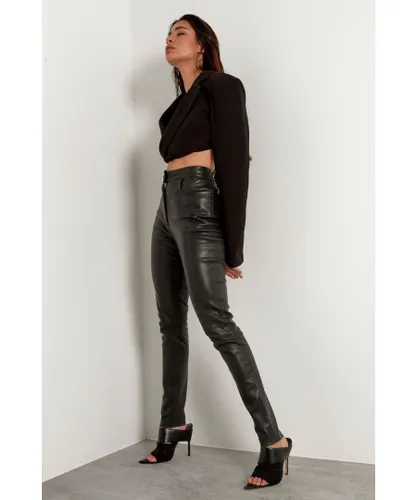 MissPap Womens Premium Leather Skinny Trousers - Black
