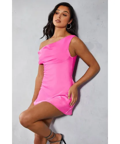 MissPap Womens Premium Satin Bust Detail Cowl Asymmetric Slip Dress - Light Pink
