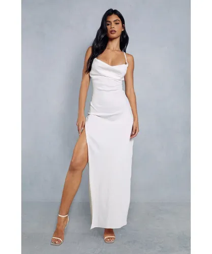 MissPap Womens Premium Satin Cowl Neck Maxi Dress - Ivory