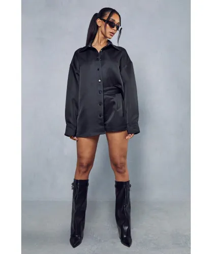 MissPap Womens Premium Satin Shirt & Shorts Co-ord - Black