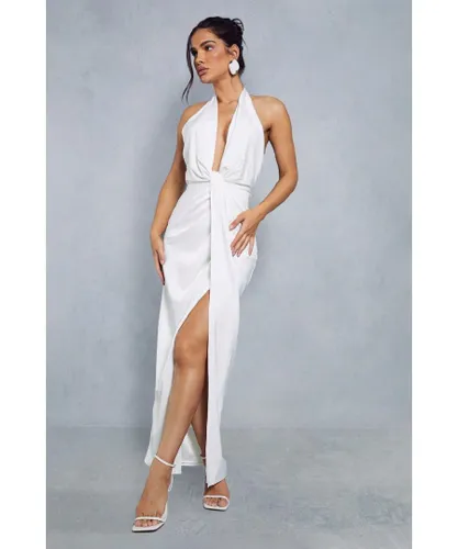MissPap Womens Premium Satin Twist Detail Maxi Dress - Ivory