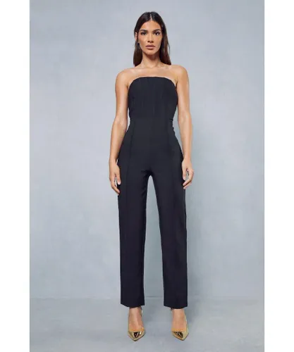 MissPap Womens Premium Tailored Corset Bandeau Skinny Leg Jumpsuit - Black