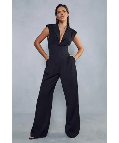 MissPap Womens Premium Tailored Corset Waist Jumpsuit - Black
