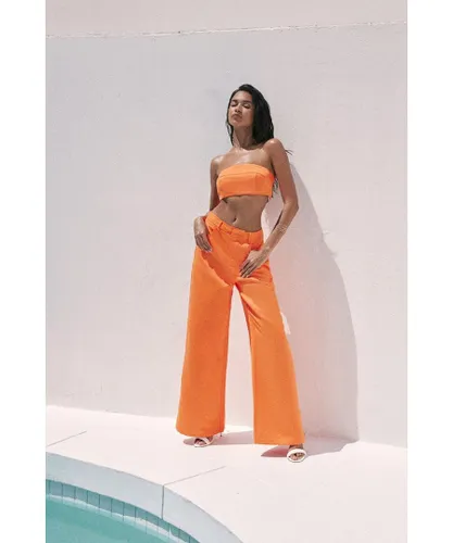 MissPap Womens Premium Tailored Satin High Waisted Wide Leg Trousers - Orange