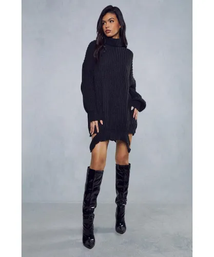 MissPap Womens Rib Knit Oversized Jumper Dress - Black