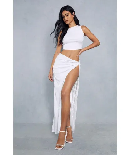 MissPap Womens Sequin Knot Detail Maxi Skirt - White