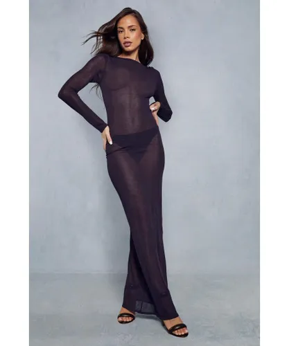 MissPap Womens Sheer Knitted Maxi Dress - Purple Viscose