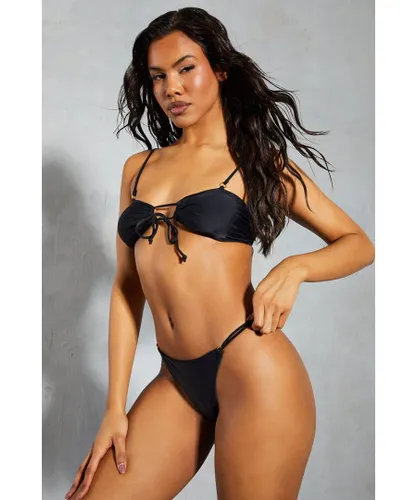 MissPap Womens Strappy Tie Front Bikini Set - Black Polyamide
