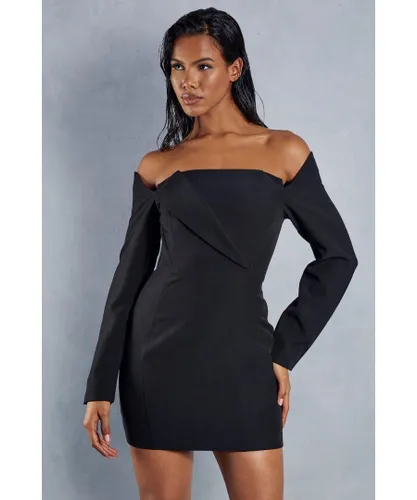 MissPap Womens Structured Off Shoulder Mini Dress - Black