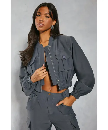 MissPap Womens Tailored Boxy Pocket Detail Jacket - Grey