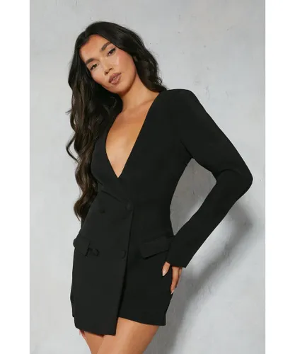 MissPap Womens Tailored Double Breasted Boxy Blazer Playsuit - Black