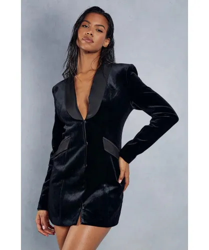 MissPap Womens Tailored Velvet Blazer Dress - Black