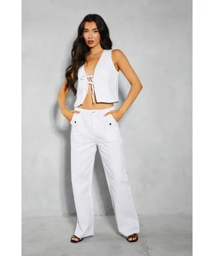 MissPap Womens Twill Belt Detail Pocket Cargo Trouser - Off-White