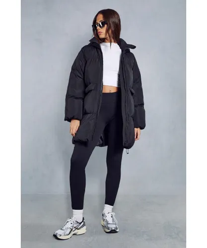 MissPap Womens Zipped Hood Oversized Puffer Coat - Black