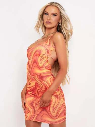 Missy Empire Orange Kaylin Swirl Print Slinky Strappy Back Mini Dress