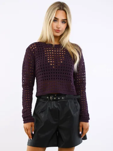 Missy Empire Purple Reese Crochet Crop Top
