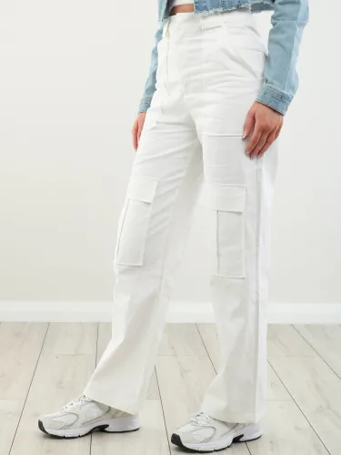 Missy Empire White Amaia High Waisted Cargo Trousers
