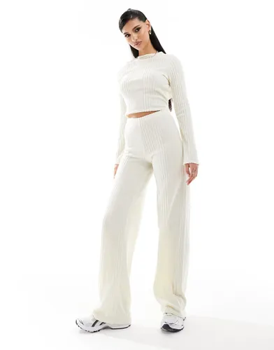 Missyempire ribbed wide leg trousers co-ord in cream-White
