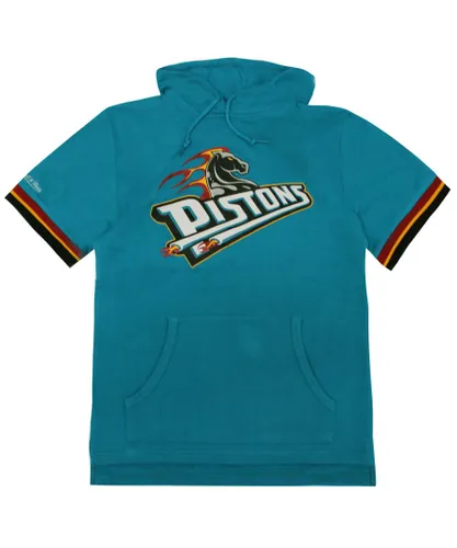 Mitchell & Ness Detroit Pistons NBA French Terry Mens Hooded T-Shirt - Turquoise Cotton
