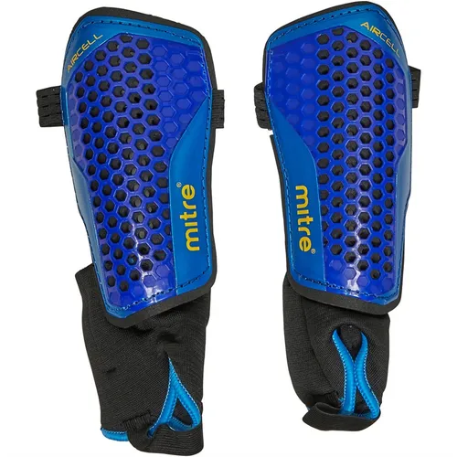Mitre Aircell Carbon Shin Guards With Ankle Strap Black/Cyan/Yellow