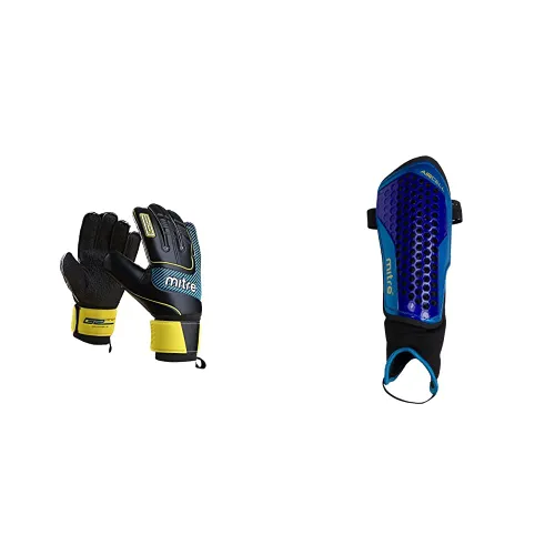 Mitre Anza G2 Durable Goalkeeper Gloves - Black/Cyan/Yellow