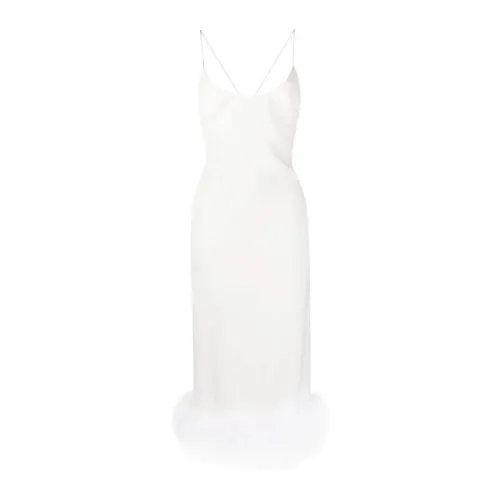 Miu Miu , Cady Dress with Feathers ,White female, Sizes:
