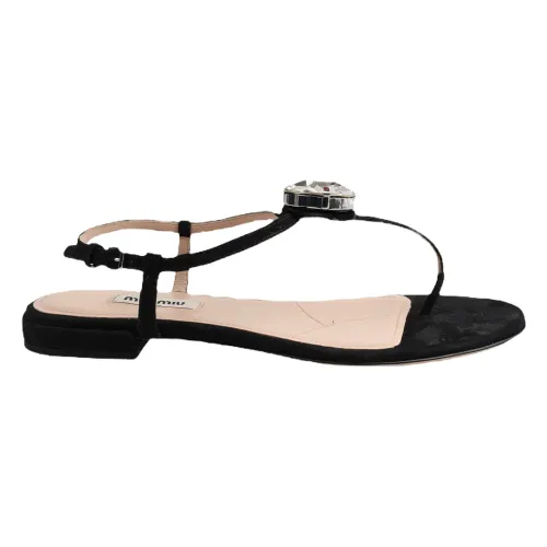 Miu Miu , Leather Sandals - Style 5Y946C Fqrg F0002 ,Black female, Sizes: