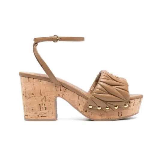 Miu Miu , Quilted Logo Sandals ,Beige female, Sizes: