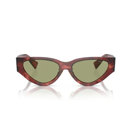 Miu Miu , Trendy Cat-Eye Sunglasses with Green Mirrored Lenses ,Brown female, Sizes: