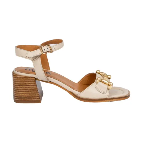 Mjus , Beige Leather Ankle Strap Sandals ,Beige female, Sizes: