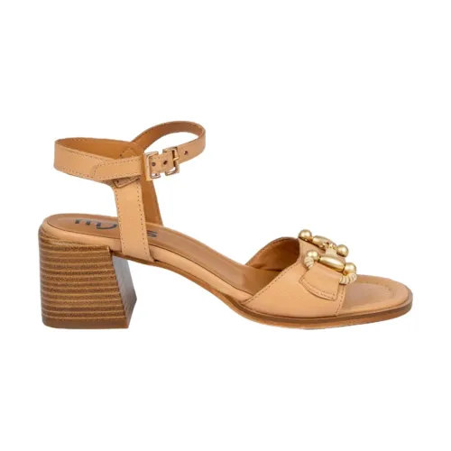 Mjus , Nude Leather Ankle Strap Sandals ,Beige female, Sizes: