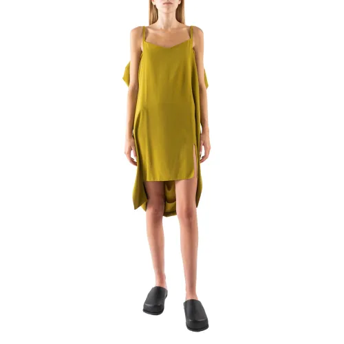 MM6 Maison Margiela , Asymmetrical Square Neck Short Dress ,Green female, Sizes: