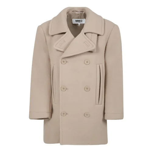 MM6 Maison Margiela , Beige Wool Blend Double-Breasted Coat ,Beige unisex, Sizes: