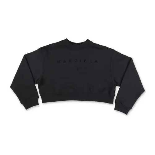 MM6 Maison Margiela , Black Cotton Crop Sweatshirt ,Black female, Sizes: