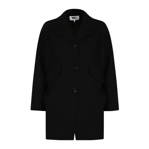 MM6 Maison Margiela , Black Long Sleeve Coat with Logo Embroidery ,Black unisex, Sizes: