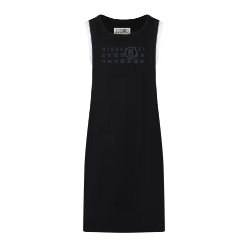 MM6 Maison Margiela , Black Ribbed Cotton Casual Dress ,Black female, Sizes: