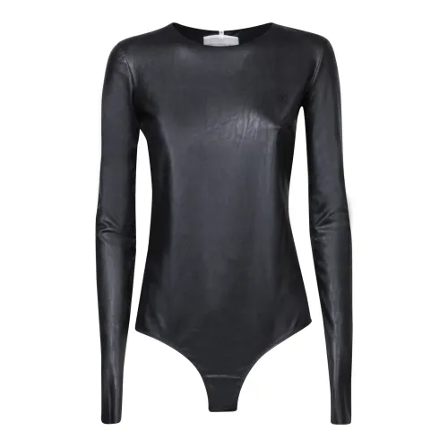 MM6 Maison Margiela , Black Sweater with Faux Leather Detail ,Black female, Sizes: