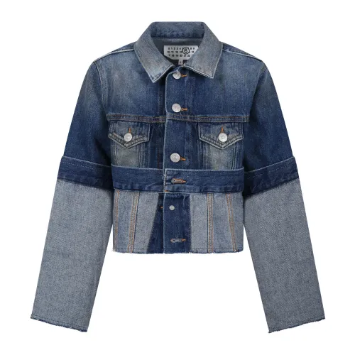 MM6 Maison Margiela , Blue Denim Jacket with Raw Cut Hem ,Blue unisex, Sizes: