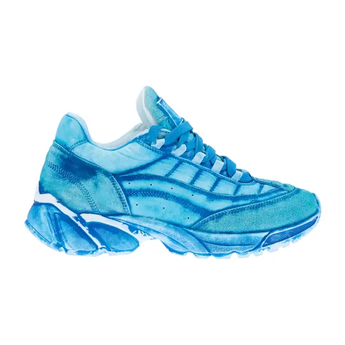 MM6 Maison Margiela , Blue Nylon and Leather Lace-Up Sneakers ,Blue female, Sizes: